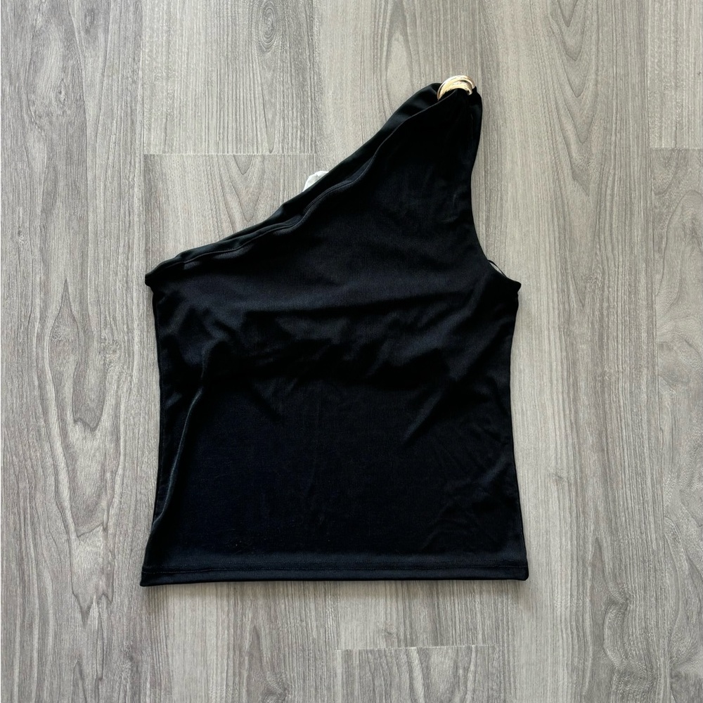 One-Shoulder Top w/ Gold Hardware